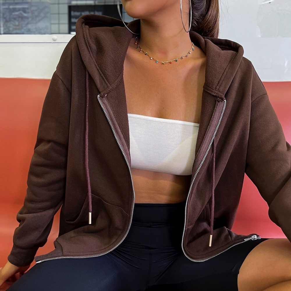 Cropped Brown Zip Up